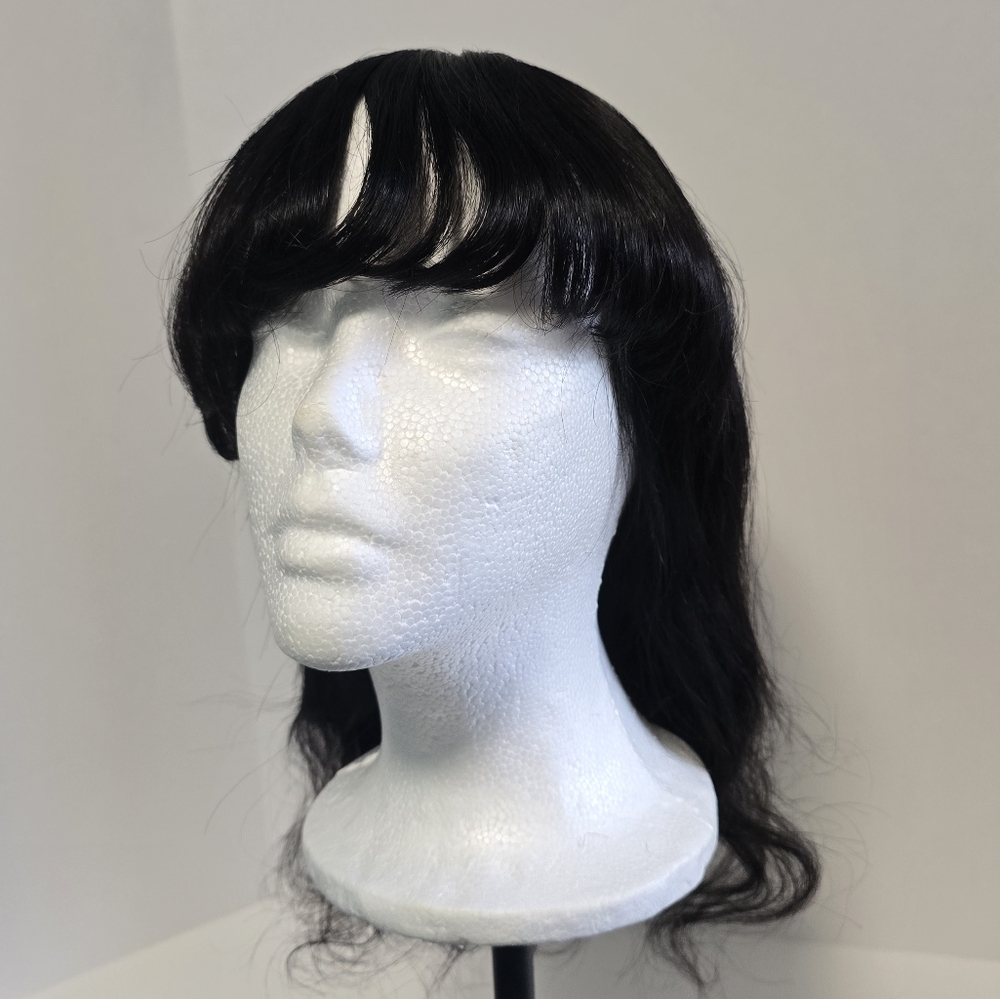 New Natural Black 100% Human Hair Wig With Bangs - Picture 2 of 16